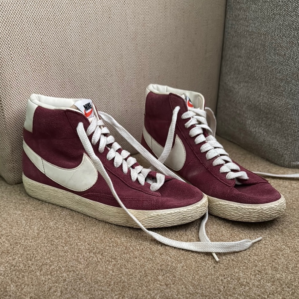 Nike Blazer Mid '77 Premium Burgundy and White High-Top Sneakers